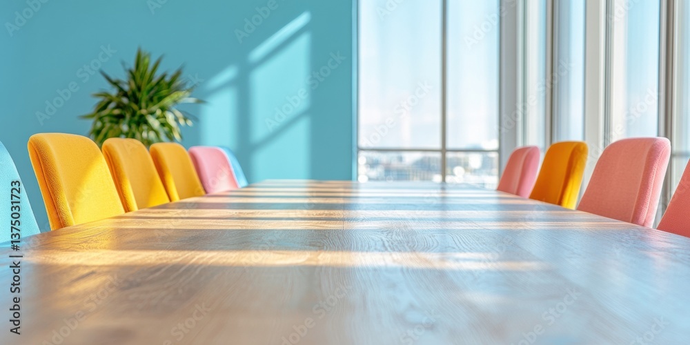 Aufkleber vibrant collaborative workspace modern minimalist conference room with color-blocked ergonomic chair