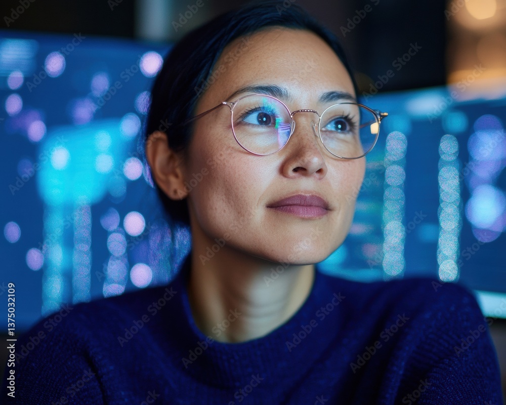 Poster Future-Forward Professional Insight Empowered Tech Strategist Visualizing Digital Innovation Through Cutting-Edge Data Visualization and Mindful Professional Perspective