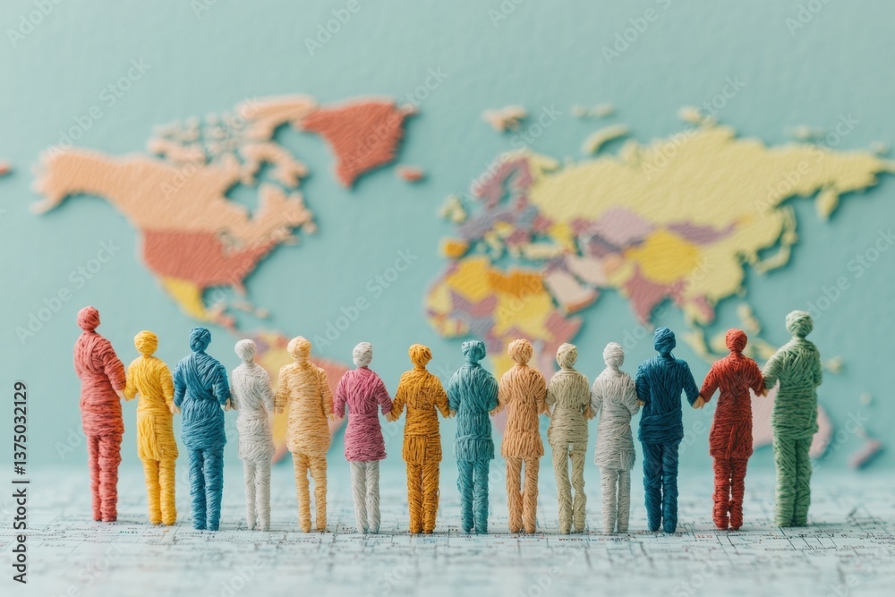 Aufkleber Global Diversity Unity Inclusive Multicultural Paper Silhouettes Visualizing Collaborative Innovation and Cross-Continental Connection for Social Impact