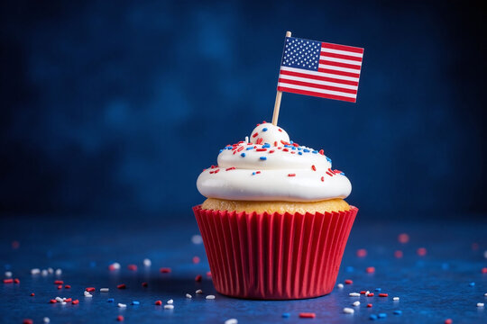 cupcake with an American flag on top of it