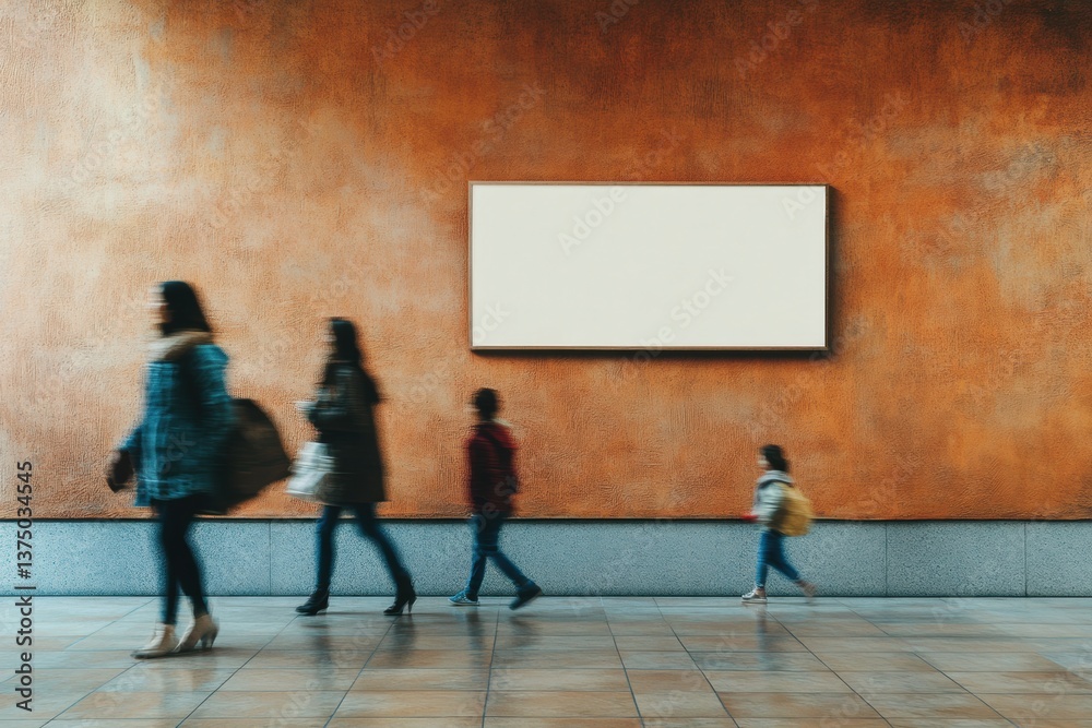 Poster minimalist urban flow terracotta workspace mockup with dynamic motion blur - contemporary collaborat