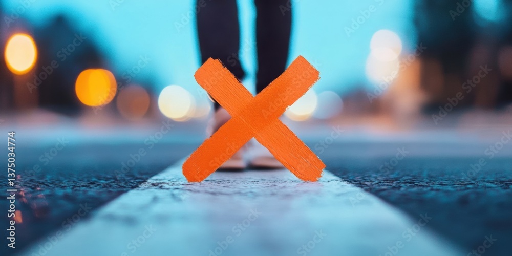 Poster bold strategic decision visualization minimalist urban x mark on street intersection - dynamic busin
