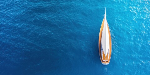 Minimalist Nautical Escape Aerial Luxury Yacht Perspective Capturing Serene Blue Waters - Premium Leisure Design and Sustainable Travel Innovation