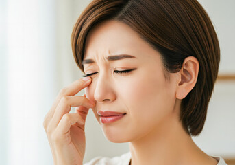 眼に違和感を感じている女性