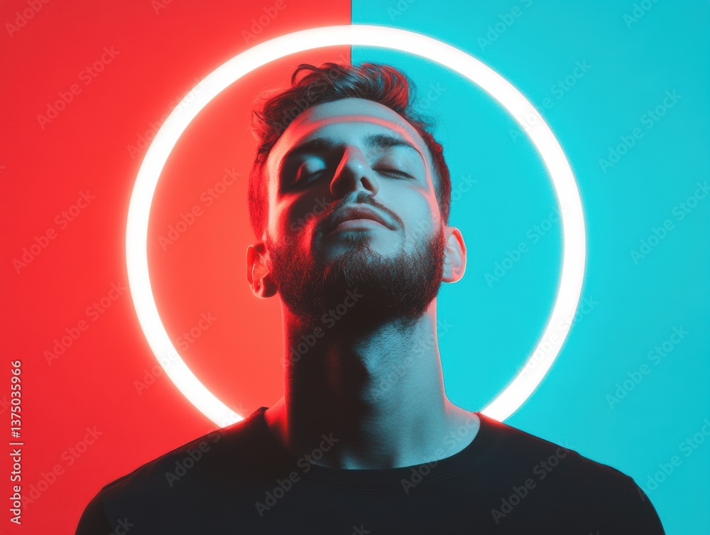 Poster cyberpunk mindfulness immersive neon digital wellness portrait - zen tech generations mental perform