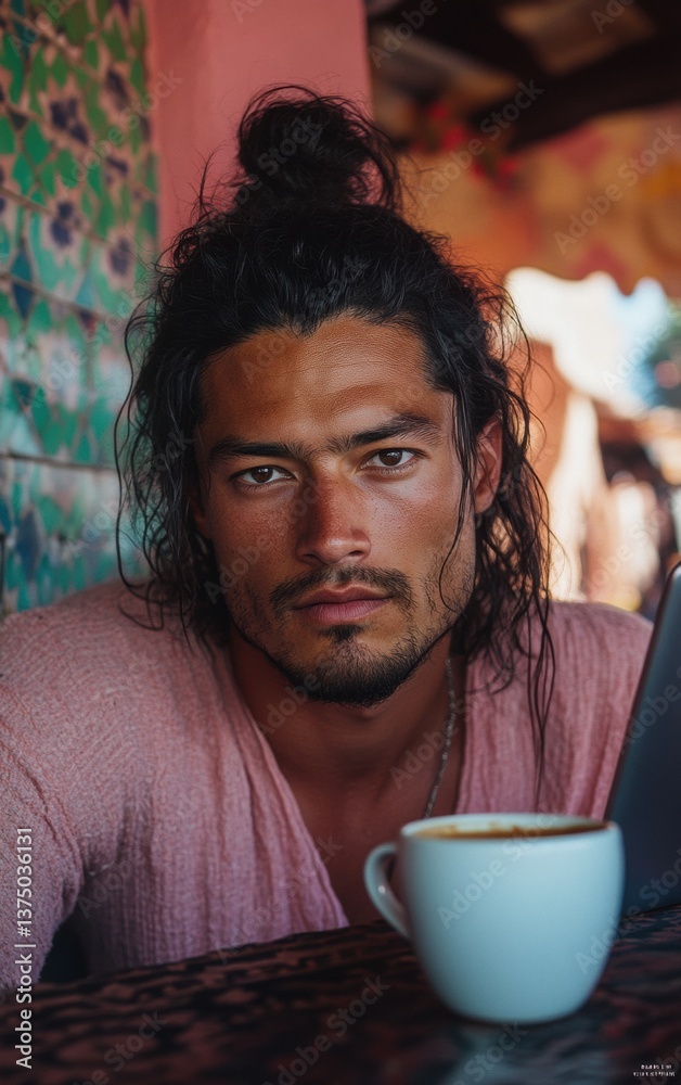 Aufkleber digital nomad lifestyle mindful gen z remote worker embracing global connectivity in vibrant morocca