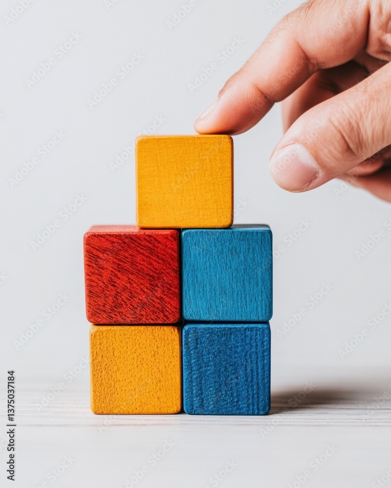 Aufkleber Minimalist Growth Strategy Innovative Business Development with Modular Color-Coded Wooden Blocks - Strategic Planning for Entrepreneurial Success and Mindful Scaling