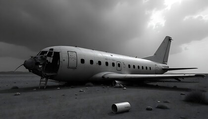 Obraz premium Crashed Airplane Wreck in Abandoned Landscape