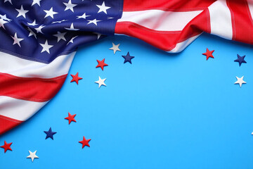 american flag with stars flying in the air