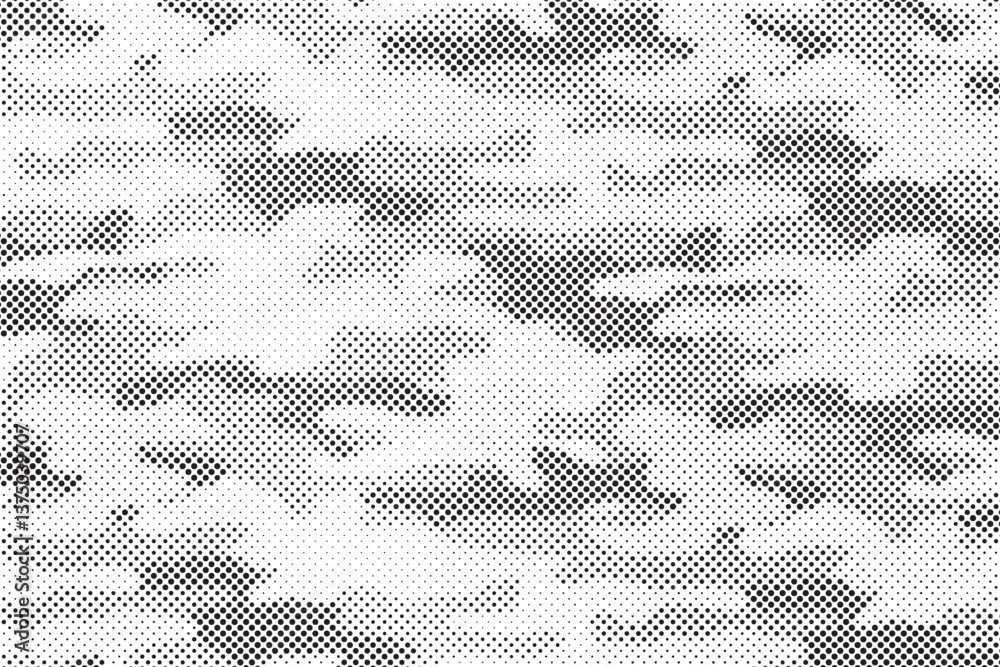 Poster Abstract halftone seamless camouflage pattern. Repeating digital dotted hexagonal camo military texture background. Abstract modern fabric textile ornament. Vector illustration.