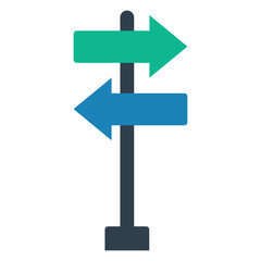 Direction road sign post with arrow, directional pole with way finding arrows, pole road street sign, signpost colorful flat vector illustration isolated on white background.