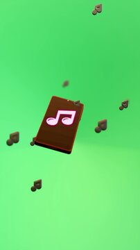 A floating cell phone on a flat background with icon and symbols floating out