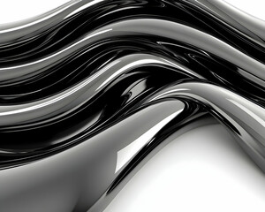 Obraz premium Abstract black glossy waves on white background . AI generative