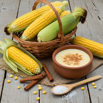 Fresh corn, Canjica, Corn Cural, Pamonha, corn grain, June festival, Brazilian food.