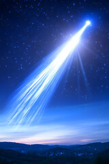 Bright meteor streaks across night sky over distant hills . AI generative