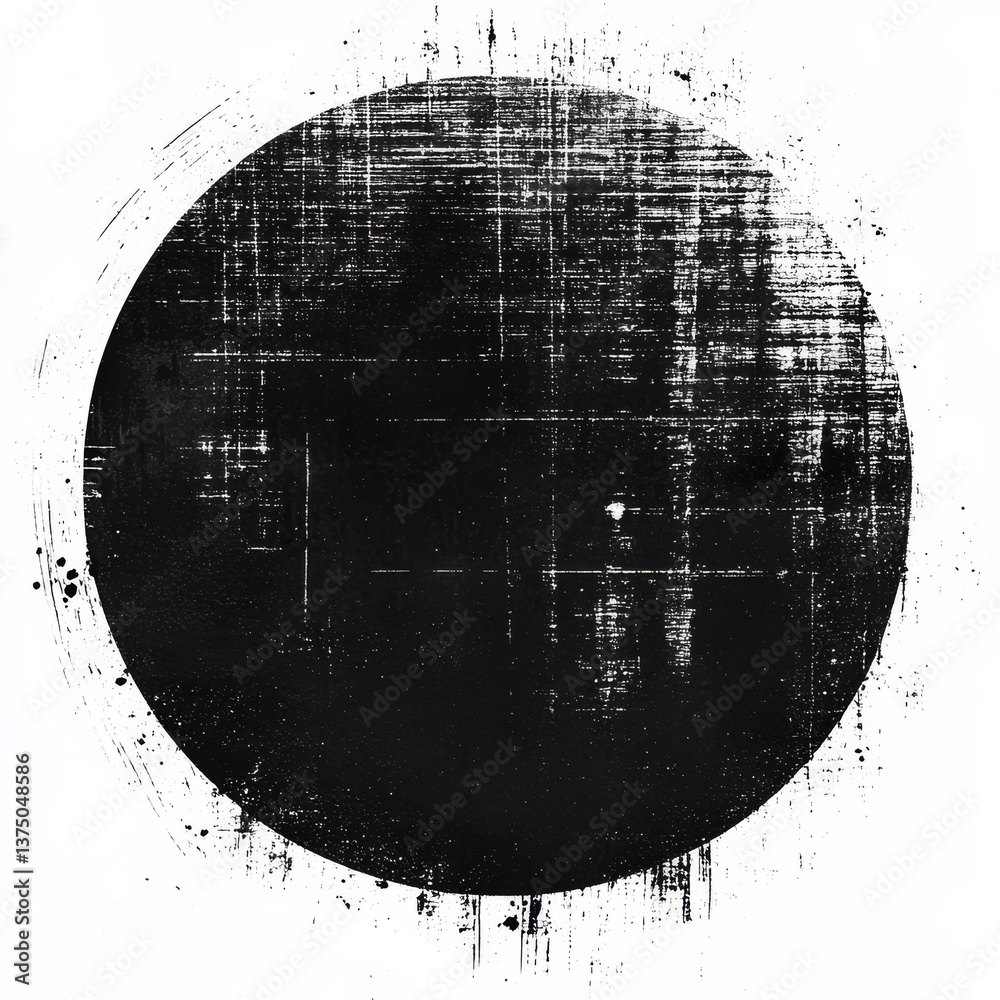 Fototapete Abstract Black Circle on White Background with Grunge Texture and Irregular Edges, Creating an Artistic Monochromatic Composition.