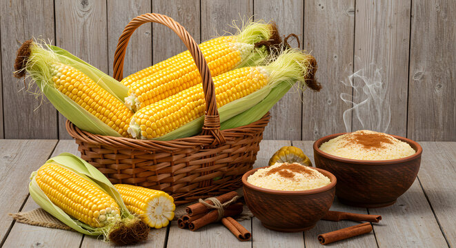 Fresh corn, Canjica, Corn Cural, Pamonha, corn grain, June festival, Brazilian food.