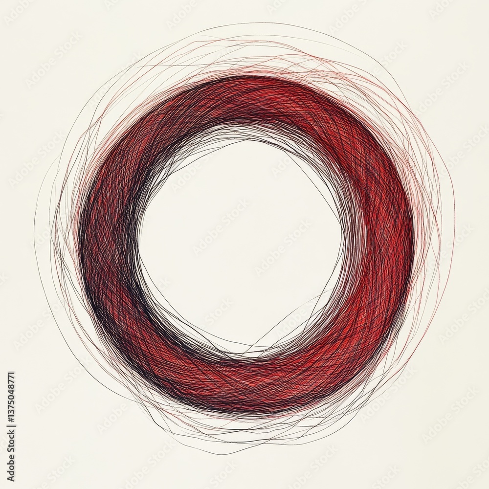 Aufkleber abstract circle of red and black lines on light background: an artistic representation of modern sim
