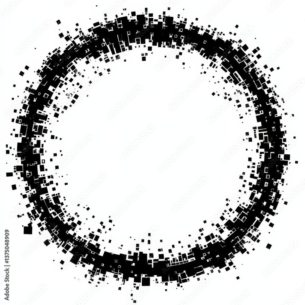 Leinwandbilder abstract circular pattern with scattered black squares on white background - modern art design