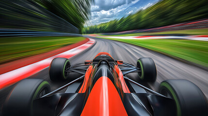Fototapeta premium A red race car is speeding down a track
