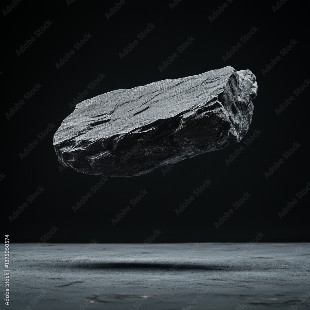 Aufkleber floating rock formation: a dramatic studio shot emphasizing texture and isolation against a dark bac