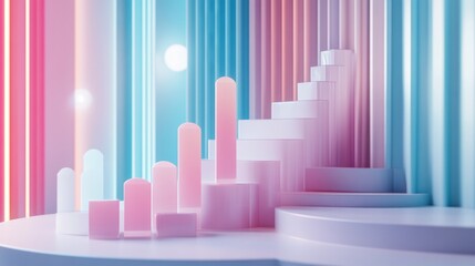 Obraz premium 3D Graph Illustrating Salary Progression Over Time in Bright Colors