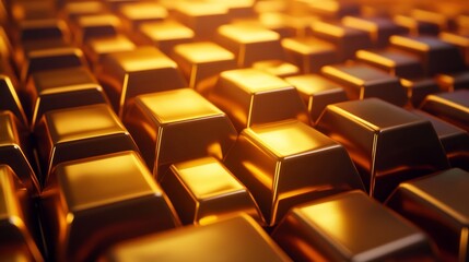 Obraz premium 3D Cartoon Render of Neatly Stacked Gold Bars in Vibrant Style