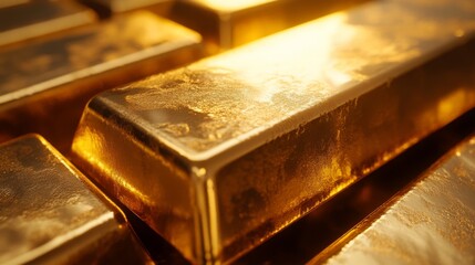 Polished Gold Bar Close-Up in 3D Render Reflecting Light