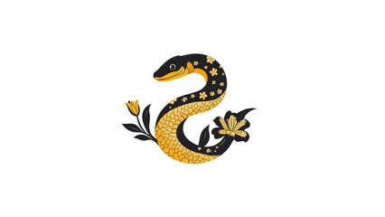 Fototapeta premium Elegant Ornate Snake with Floral Design - Black and Gold
