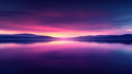 Serene Sunset over a Calm Lake with Mountains