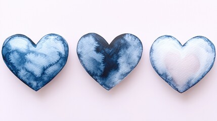 Fototapeta premium Three Watercolor Hearts: Shades of Blue and White