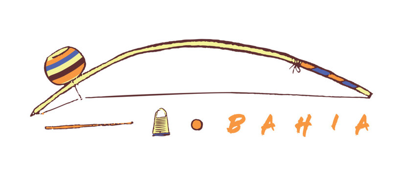 Vector illustration of berimbau. Handmade art of musical instrument with reference to Bahia, Brazil.