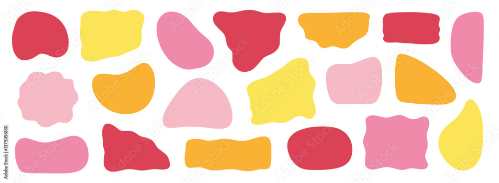Poster Abstract organic shape round irregular form set. Liquid organic blob curve fluid shape figure. Abstract liquid bubble, wavy different form. Soft round oval pattern background. Vector illustration