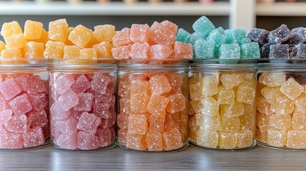 Assorted Delicious Flavors of Gourmet Gummies in Glass Jars