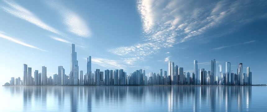 Modern City Skyline at Sunrise