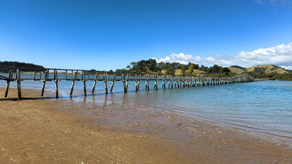 Southern Hemisphere's longest footbridge at Whananaki, Northland, New Zealand. 395 metres (1,296...
