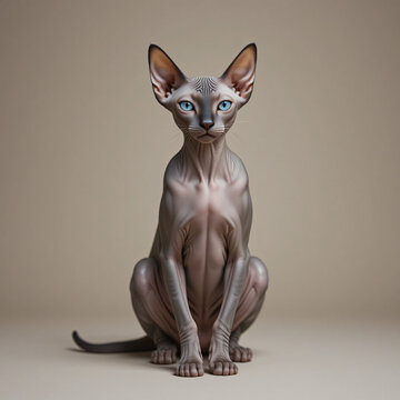 A hairless sphynx cat, isolated white, a cute feline statuette