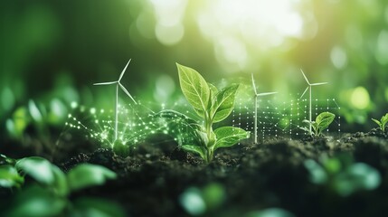 Renewable energy investment boom with solar panels, wind turbines, and rising green economy graph