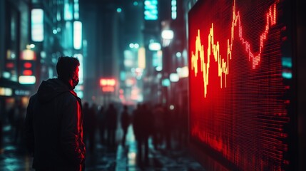 Stock market crash with red downward graph, distressed investors, and financial crisis mood