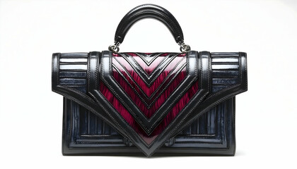 Black and Purple Geometric Handbag with Chevron Pattern
