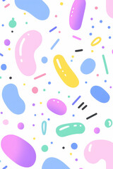 Pastel-colored abstract shapes and dots on white background . AI generative