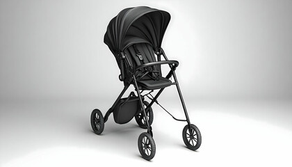 Black Modern Baby Stroller on White Background
