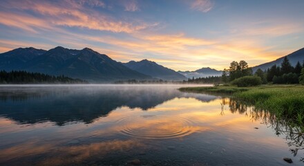 Serene Sunrise Lake and Mountain Reflection