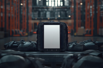 Blank Smartphone Screen in Protective Case on Industrial Background