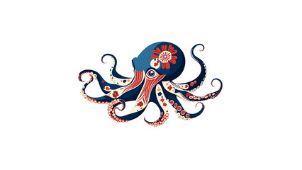 Obraz premium Ornate Octopus A Blue and Red Floral Design