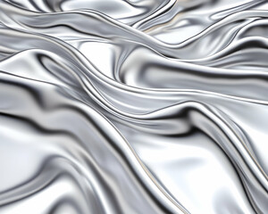 Silver metallic fabric with flowing, wavy texture . AI generative