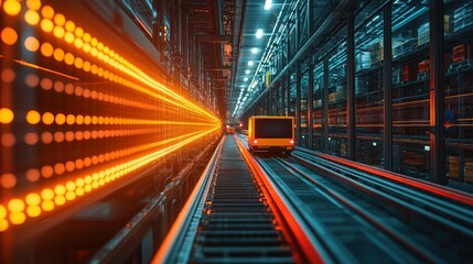 Futuristic Automated Warehouse: High-Tech Logistics and Transportation System