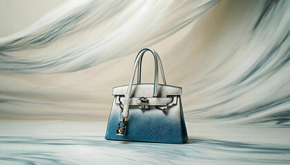 Blue and White Ombre Handbag on Draped Fabric Background