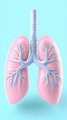 Stylized 3D render of healthy human lungs on a light blue background . AI generative
