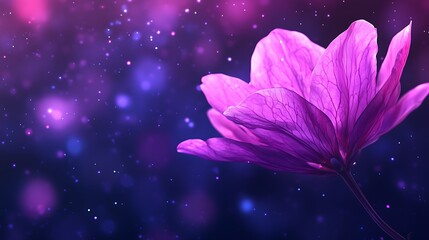A stunning close-up of a purple flower against a dreamy, blurred background filled with soft lights and vibrant colors, evoking a sense of tranquility and beauty.